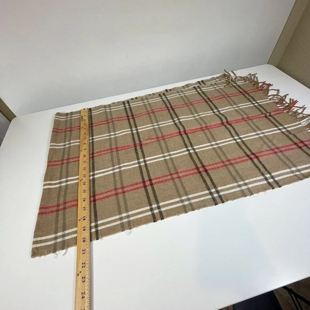 Steve Madden Plaid Rectangle Muffler Scarf Womens One Size Brown‎ Fringe Trim